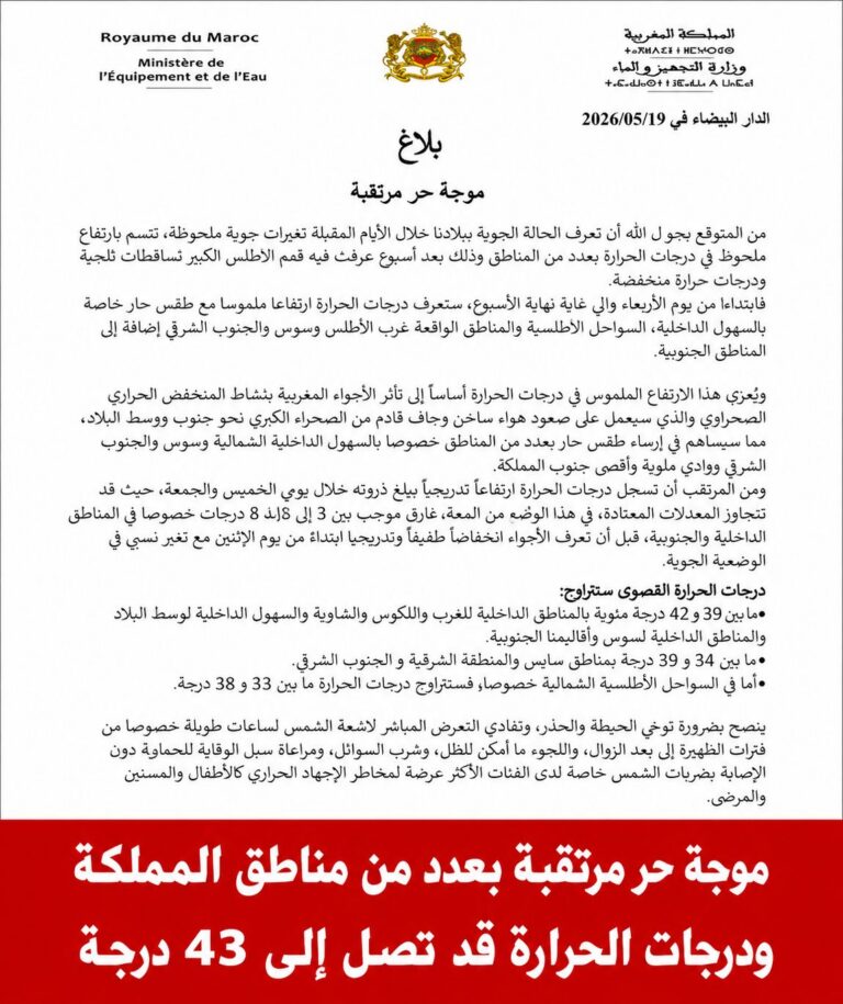 موجة حر مرتقبة بعدد من مناطق المملكة ودرجات الحرارة قد تصل إلى 43 درجة